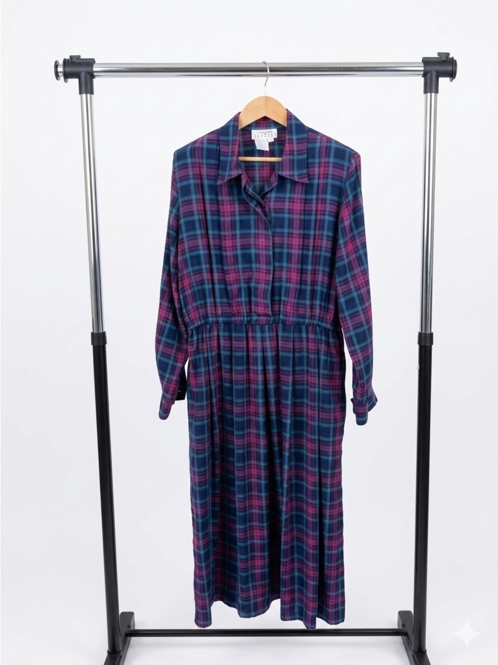 Talbots Plaid Midi Shirt Dress Teal & Purple Size 12 - Classic Office Style